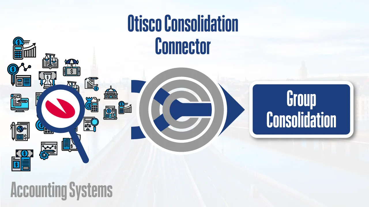 Diagram, der viser, hvordan Otisco integrerer økonomisystemet Visma.net med koncernens konsolideringssystemer
